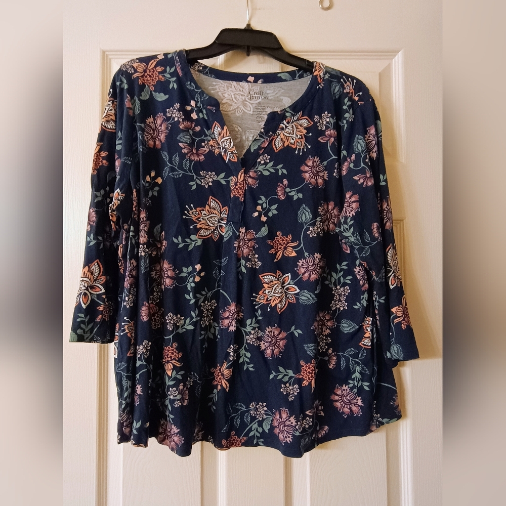 Croft & Barrow Navy Floral Blouse Size XL